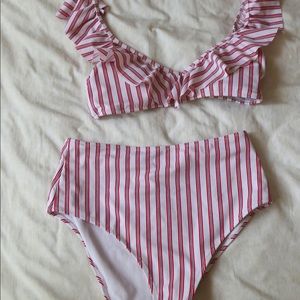 Forever21 High Waisted Striped Bikini Ruffles